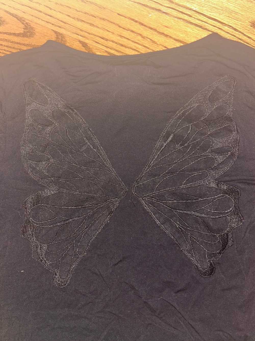 Embroidered Butterfly Back Top - Black